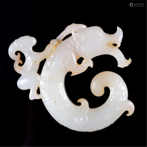 CHINESE WHITE JADE DRAGON PLAQUE