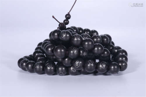 CHINESE SILVER THREAD INLAID ZITAN BEAD NECKLACE