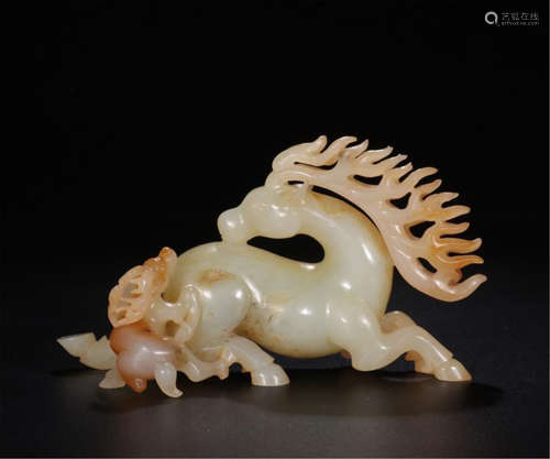 CHINESE ANCIENT JADE DEER TABLE ITEM