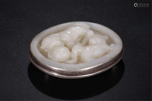 CHINESE SILVER MOUNTED JADE PLAQUE