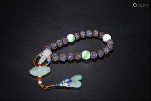 CHINESE ENAMEL SILVER BEAD BRACELET