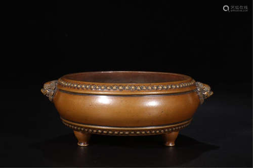 CHINESE BRONZE TRIPLE FEET ROUND CENSER