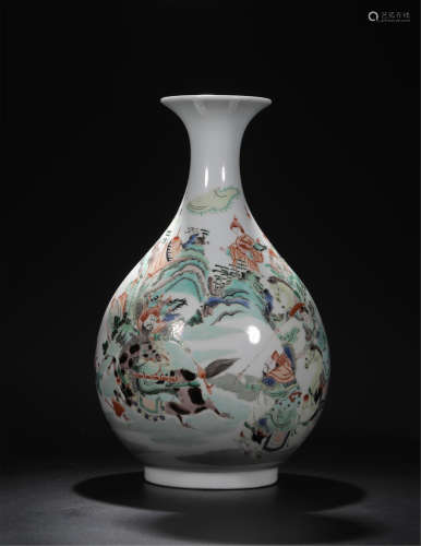 CHINESE PORCELAIN WUCAI FIGURES AND STORY YUHUCHUN VASE
