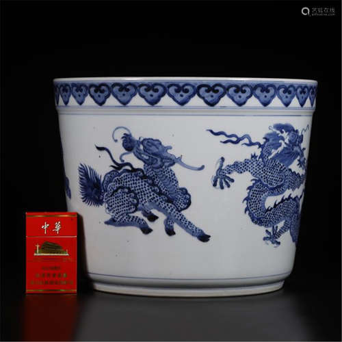 CHINESE PORCELAIN BLUE AND WHITE DRAGON BRUSH POT