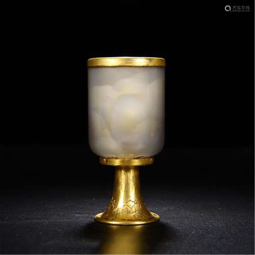 CHINESE GILT BRONZE AGATE CUP