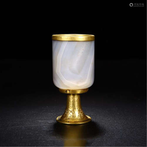 CHINESE GILT BRONZE AGATE CUP