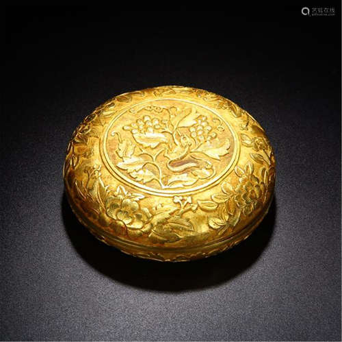 CHINESE GILT BRONZE FLOWER LIDDED BOX