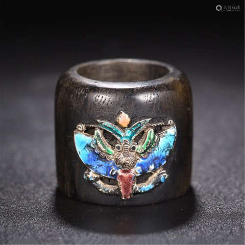 CHINESE ENAMEL AGALWOOD ARCHER'S RING