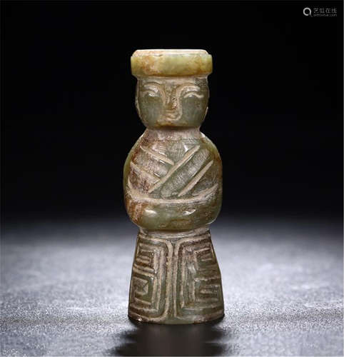 CHINESE ANCIENT JADE STANDING FIGURE