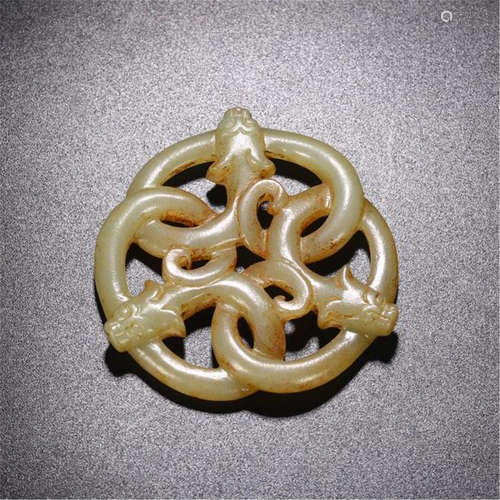 CHINESE WHITE JADE DRAGON PLAQUE