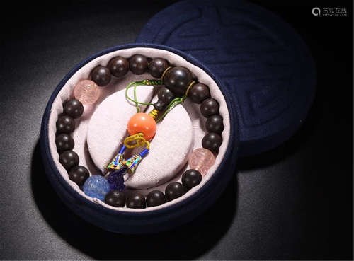 CHINESE AGALWOOD BEAD BUDDHIST BRACELET