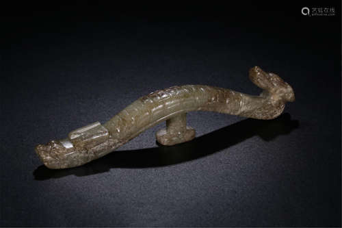 CHINESE CELADON JADE DRAGON BELT HOOK