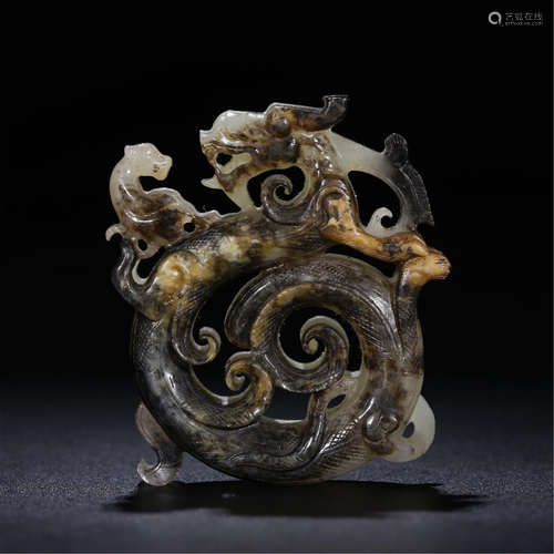 CHINESE ANCIENT JADE DRAGON PLAQUE