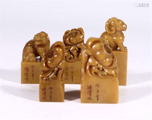 FIVE CHINESE TIANHUANG STONE BEAST SEAL