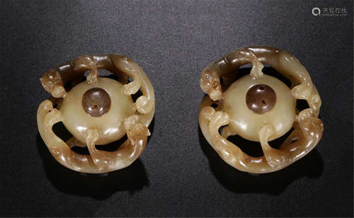 PAIR OF CHINESE SUGAR JADE LIDDED CENSER