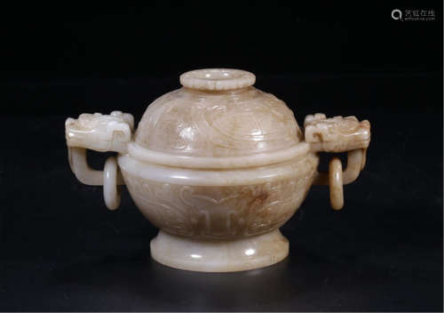 CHINESE ANCIENT JADE LIDDED CENSER