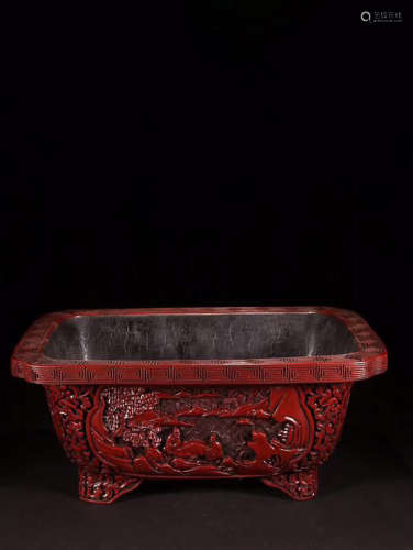 RED LACQUER STORY-CARVING FLOWERPOT