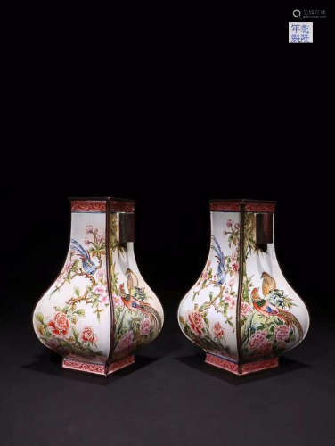 BRONZE ENAMEL VASE IN PAIR