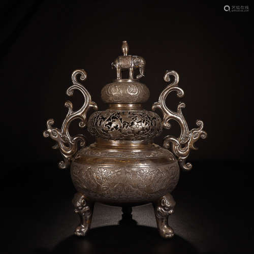 SILVER CARVING GOURD-SHAPE CENSER