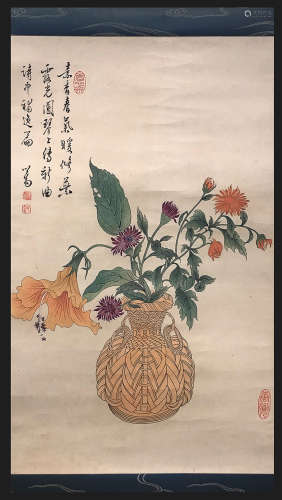 CHINESE INK AND COLOR PAPER SCROLL BY PURU