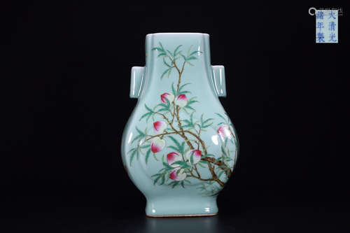 CELADON GLAZE FAMILLE ROSE VASE