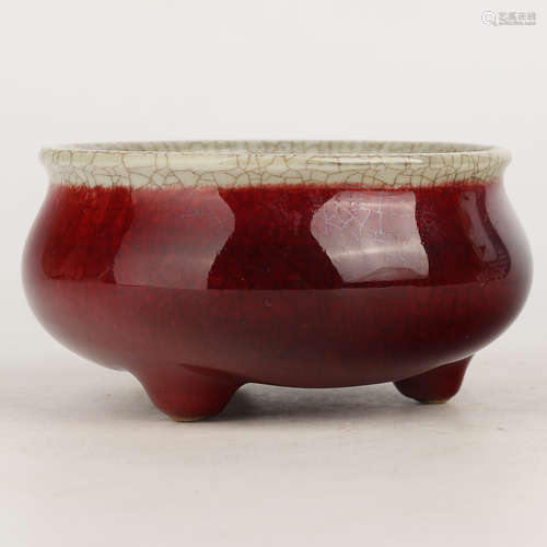 A Chinese Red Glazed Porcelain Incense Burner