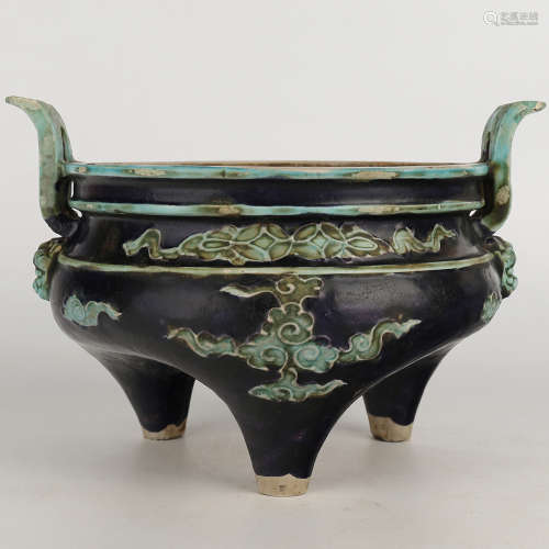 A Chinese Black Glazed Porcelain Incense Burner