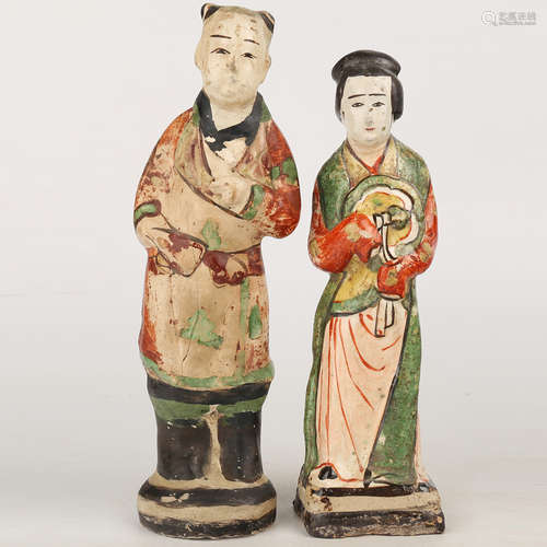 A Pair of Chinese Red and Green Glazed Porcelain Figures