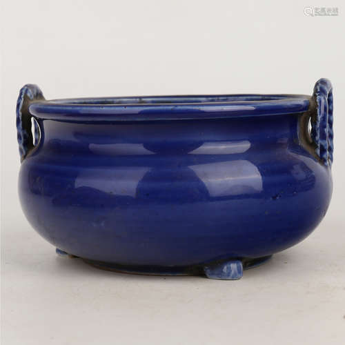 A Chinese Blue Glazed Porcelain Incense Burner