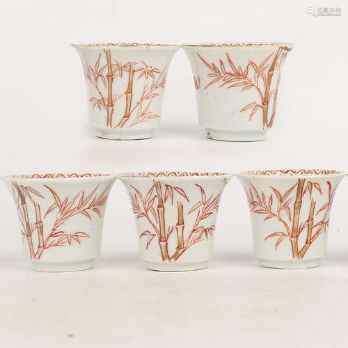 A Set of Five Iron-Red Glazed Porcelain Cups