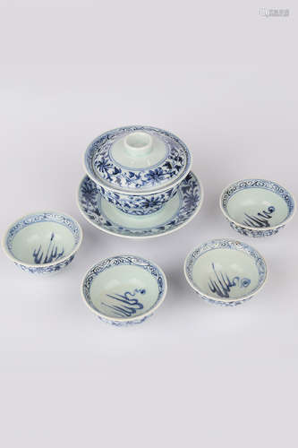 A Set of Chinese Blue and White Porcelain Tea Set