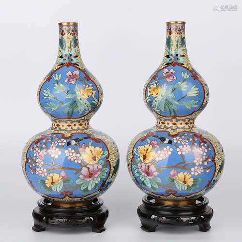 A Pair of Chinese Cloisonné Double Gourd Vases