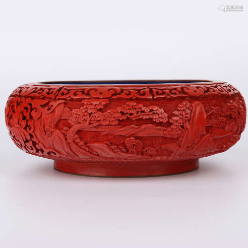 A Chinese Carved Tixi Lacquer Brush Washer