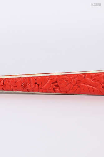 A Chinese Carved Tixi Lacquer Fan Frame