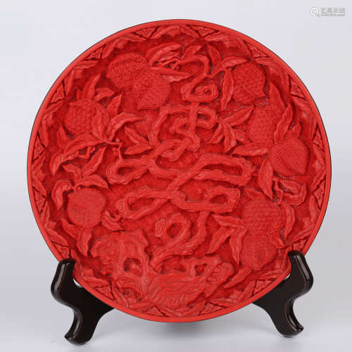 A Chinese Carved Tixi Lacquer Plate