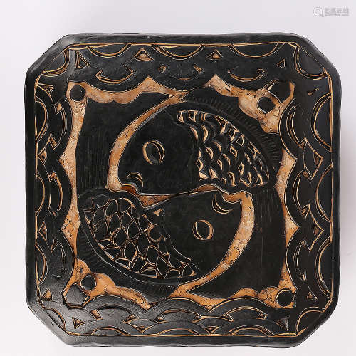 A Chinese Carved Tixi Lacquer Box with Cover