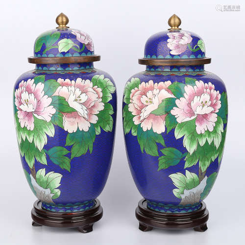 A Pair of Chinese Cloisonné Vases with Cover