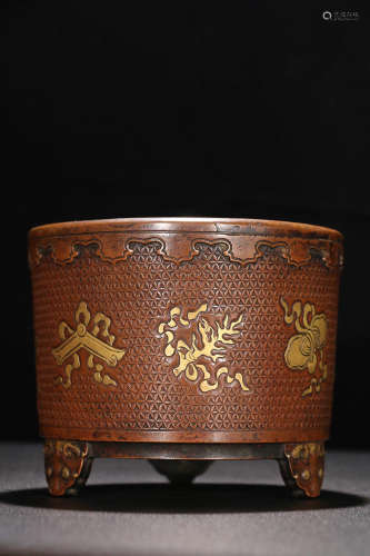 ZHENGDE' MARK GILT BRONZE CENSER