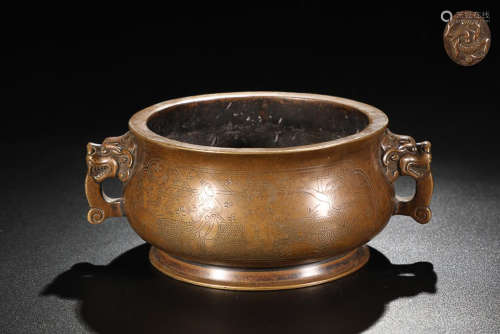BRONZE CHARACTER STORY PATTERN CENSER WITH EARS