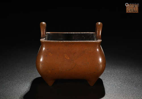 BRONZE SQUARE CENSER WITH EARS