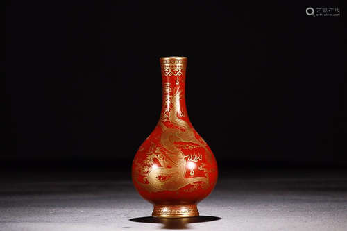 QIANLONG' MARK FANHONG GLAZE DRAGON PATTERN VASE WITH GOLD-PRINTED DESIGN