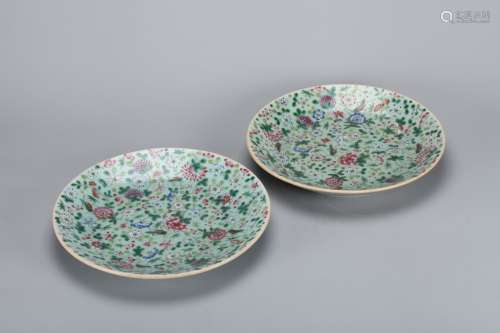 A Pair of Chinese Celadon Porcelain Plates