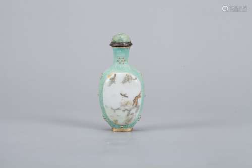 A Chinese Turquoise-Green Glazed Porcelain Snuff Bottle