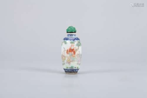 A Chinese Blue and White with Color Glazed Porcelain Snuff Bottle