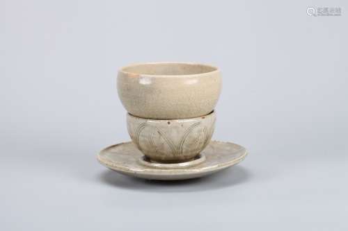 A Chinese Celadon Porcelain Cup and Plate
