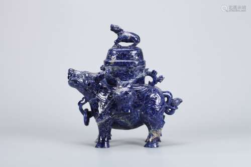 A Chinese Carved Lapis Lazuli Bull Decoration