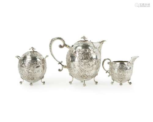 A Dutch export three-piece silver tea service
