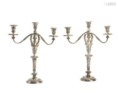 A pair of Sheffield plate candelabra