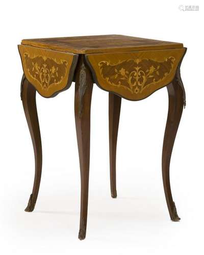 A French Louis XV-style marquetry dropleaf table