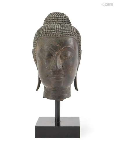 A Thai bronze Buddha head fragment